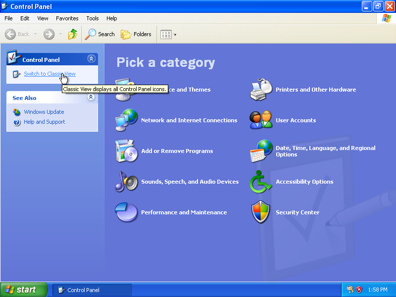 The Control Panel in Windows - How to switch to the Classic Windows XP view